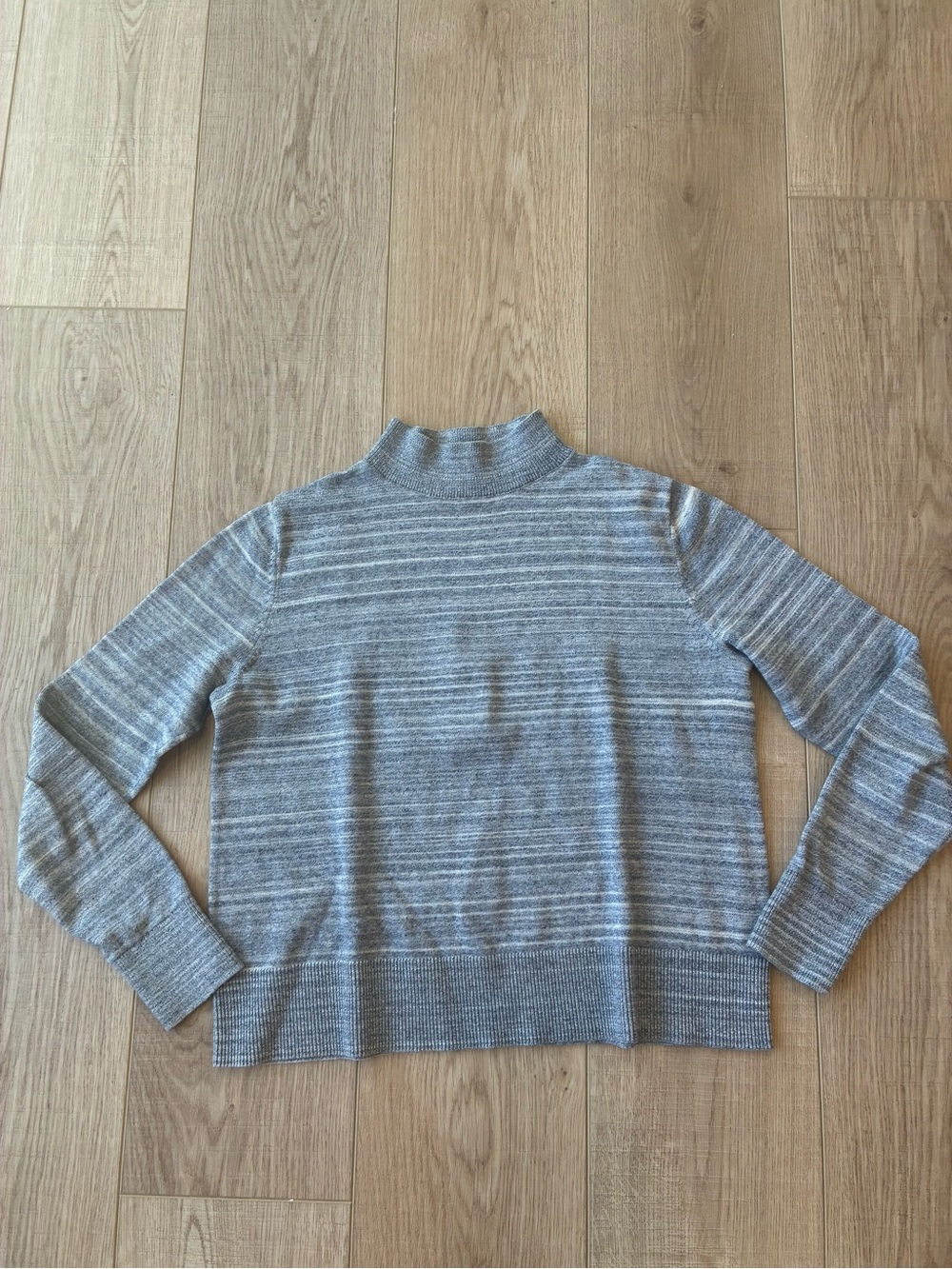 Garnet Hill light Gray Mock Neck Sweater with subtle white striping cotton XS